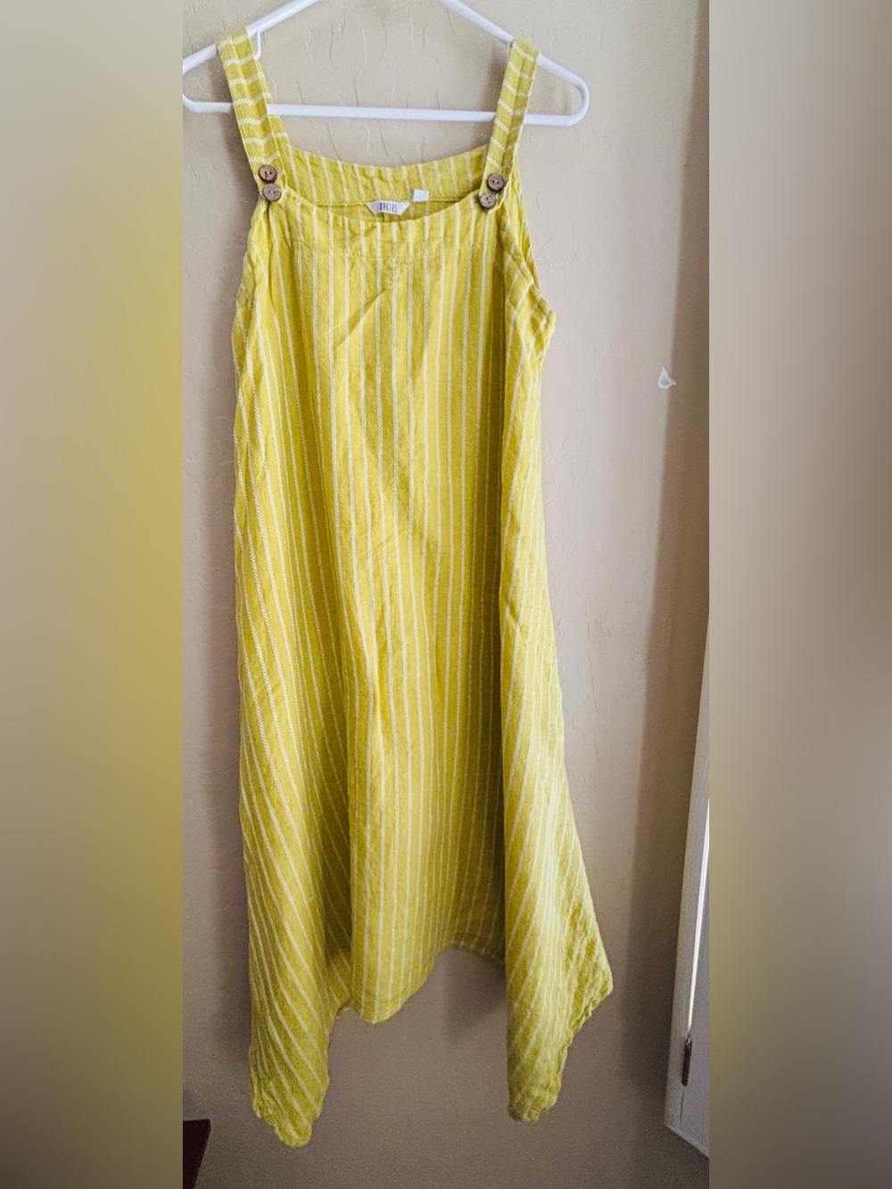 Kaktus Yellow Striped Linen Jumper Dress Made in Italy ~ Women’s Large